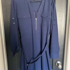 Express Blue Long Sleeve V-Neck Dress
